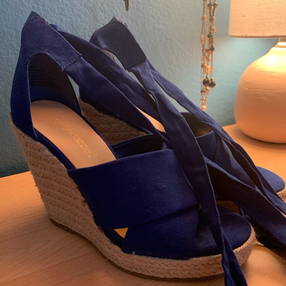 Shoe dazzle lace up wedge heels